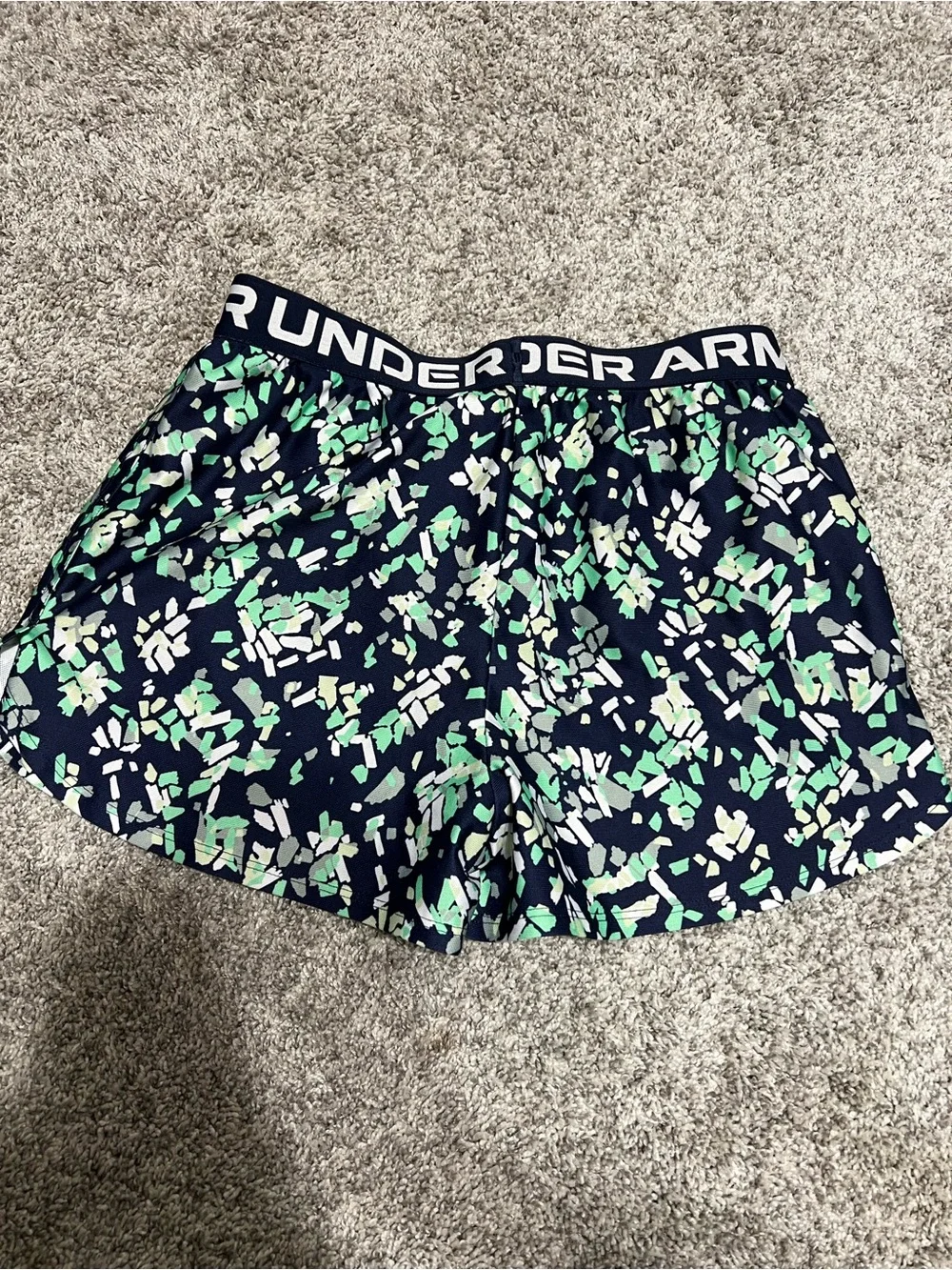 Under Armour Girls Navy Printed Active Shorts - Green Pattern